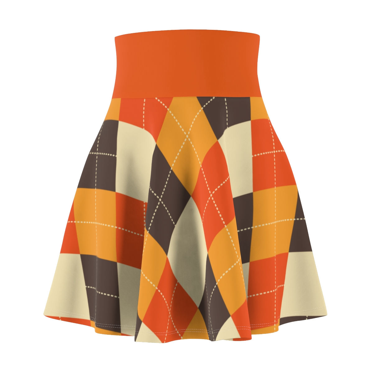 Preppy Cute Autumn Plaid Orange Christmas Circle Skater Skirt Tartan Fabric Fall Flannel exudes a cheerful vibe.
