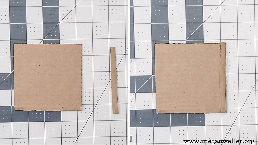 Cut a strip of cardboard, and hot glue it to the edge of the square.