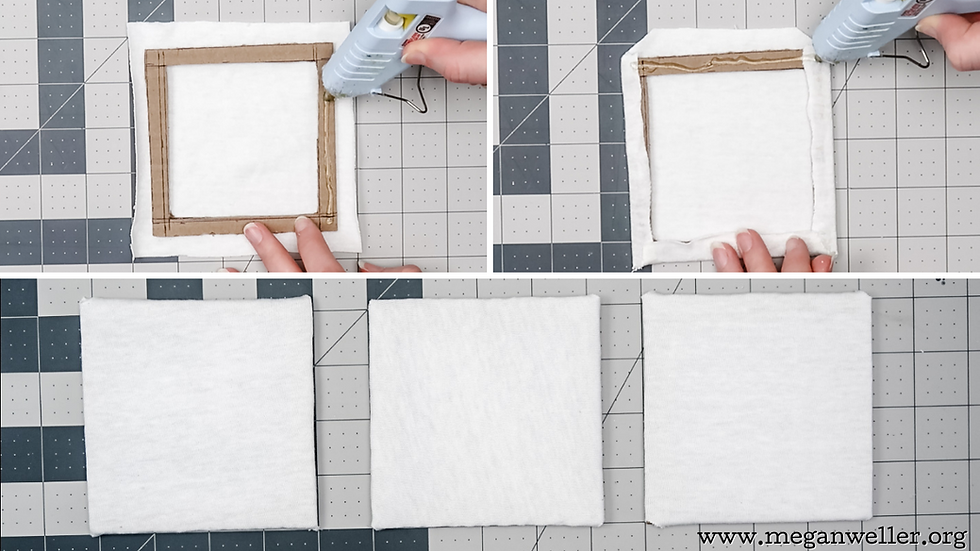 Cover the cardboard frames with white fabric. Use hot glue to attach it.