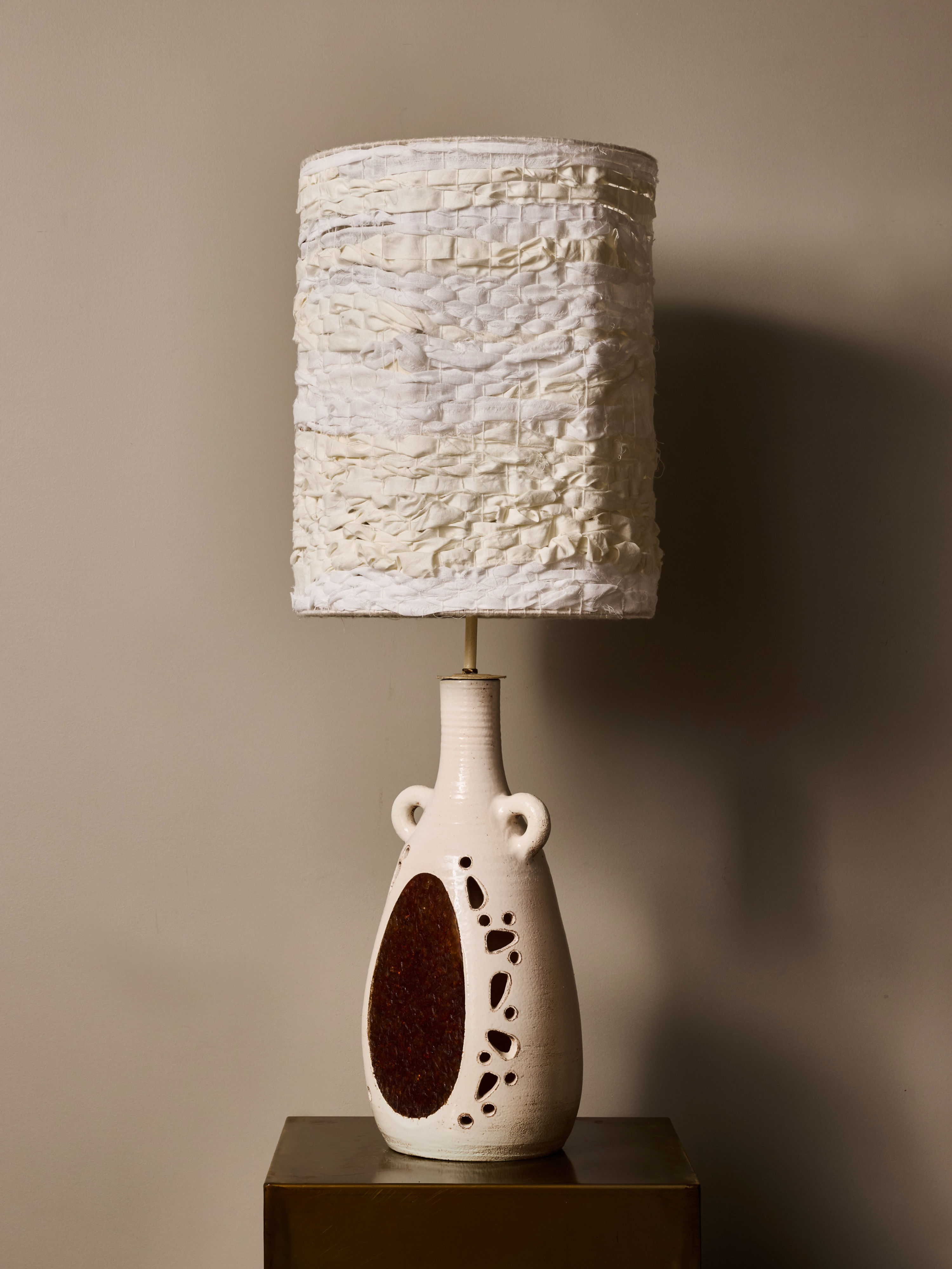 French Accolay Ceramic Table Lamp with Resin Inlay and Perforated Body