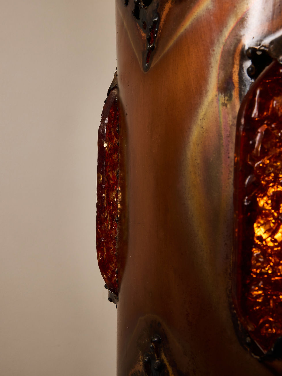Miniature : Brutalist Table Lamp with Copper Shade and Resin Panels from Accolay