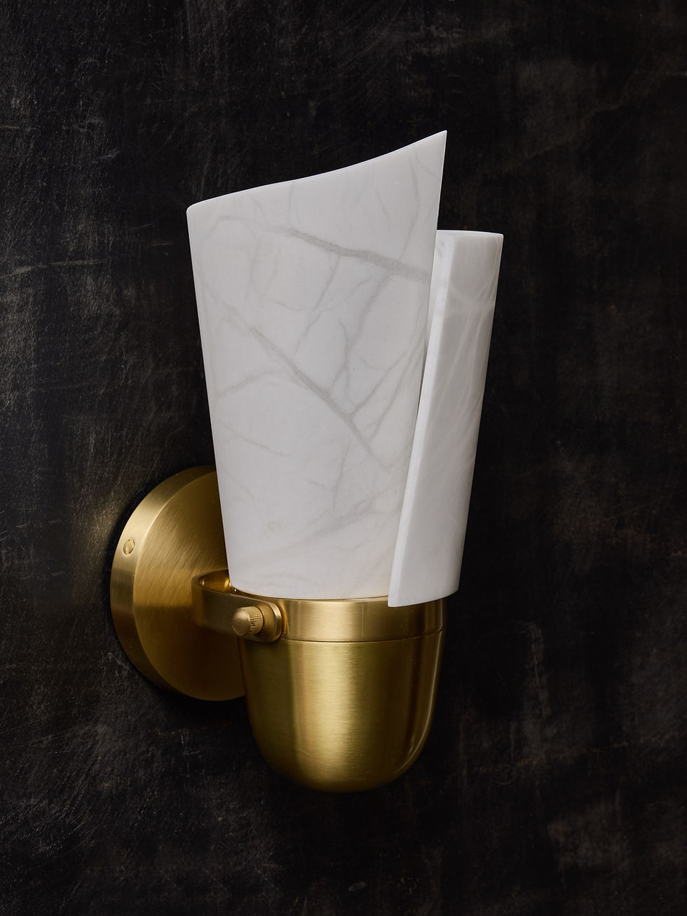 Miniature : Satinated Brass and Alabaster Spiral Shades Wall Sconces
