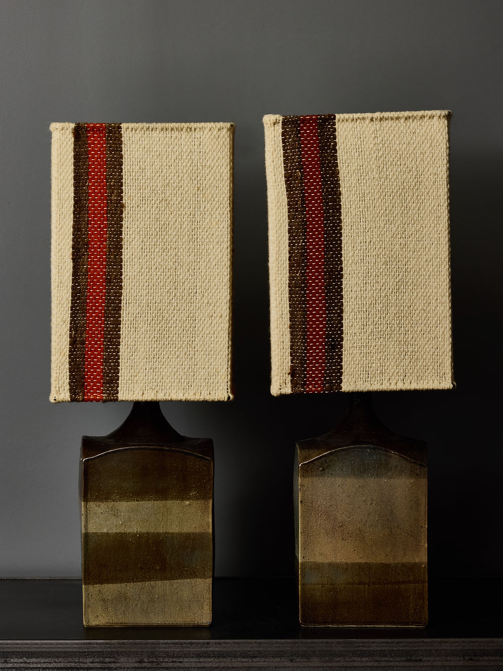 Pair of Vintage Ceramic Table Lamps with Matching Shades