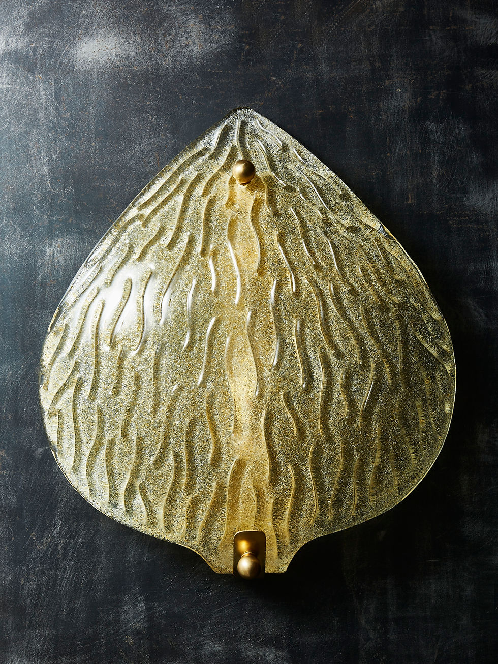 Miniature : Pair of Golden Murano Glass Leaf Shaped Wall Sconces