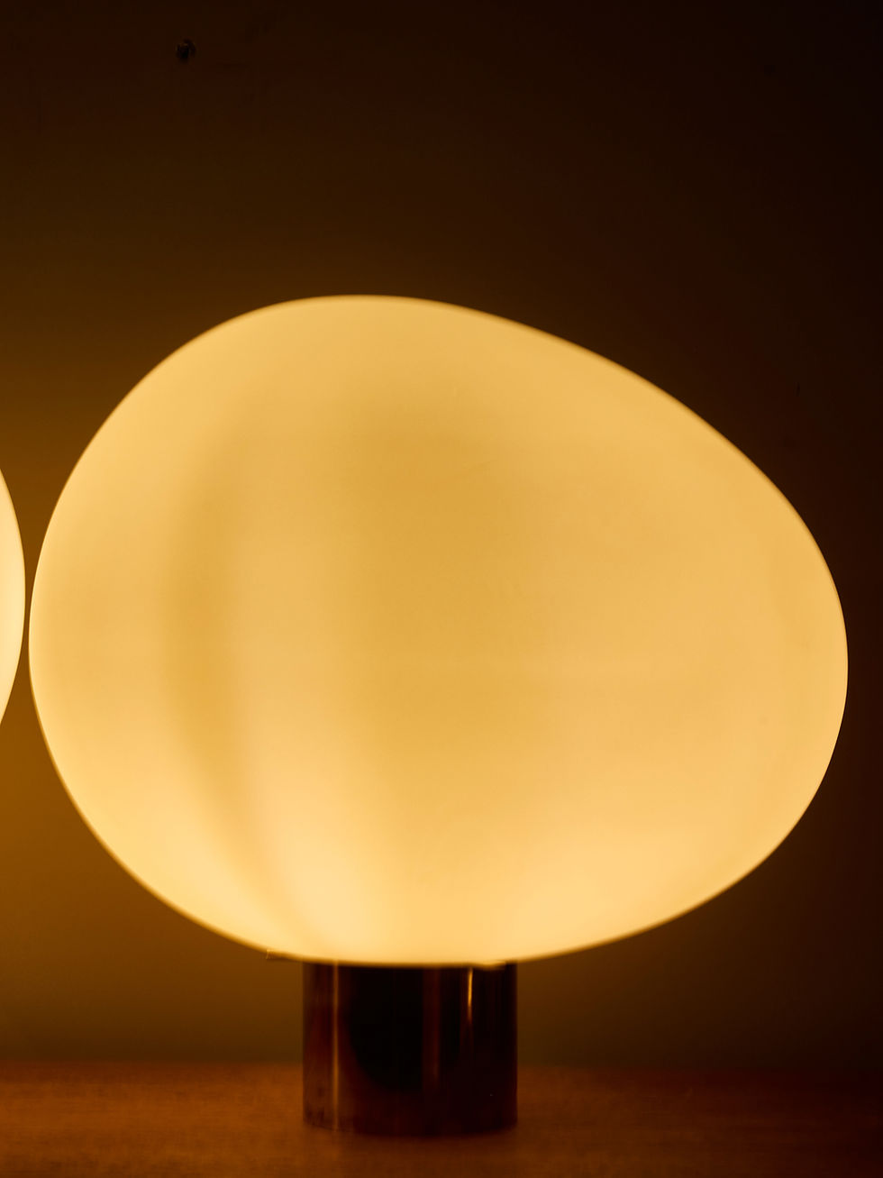 Miniature : Pair of Asymetrical Opaline Glass Table Lamps with Polished Brass Bases