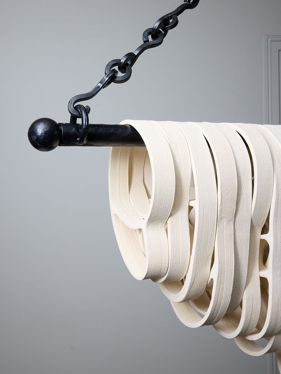 Miniature : Long Chandelier in Iron and Ceramic by Olivia Cognet