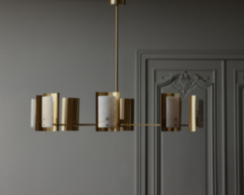 Brass and Alabaster Shield Chandelier by Glustin Luminaires