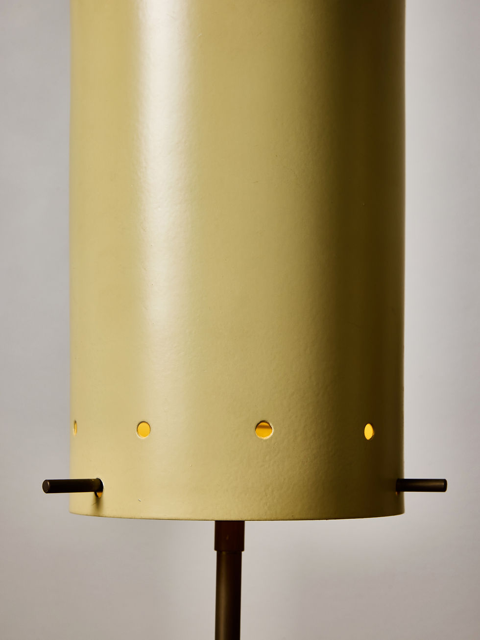 Miniature : Pair of Mid-Century Brass Table Lamps with Perforated Painted Metal Shade
