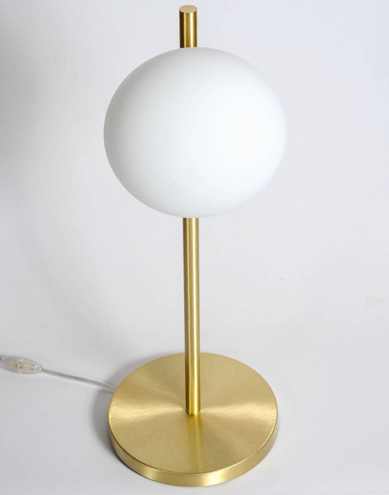 Miniature : Satin Brass Table Lamp with Round White Glass Globe