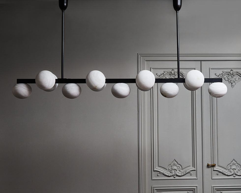 Miniature : Elongated Brass and Alabaster Chandelier by Glustin Luminaires
