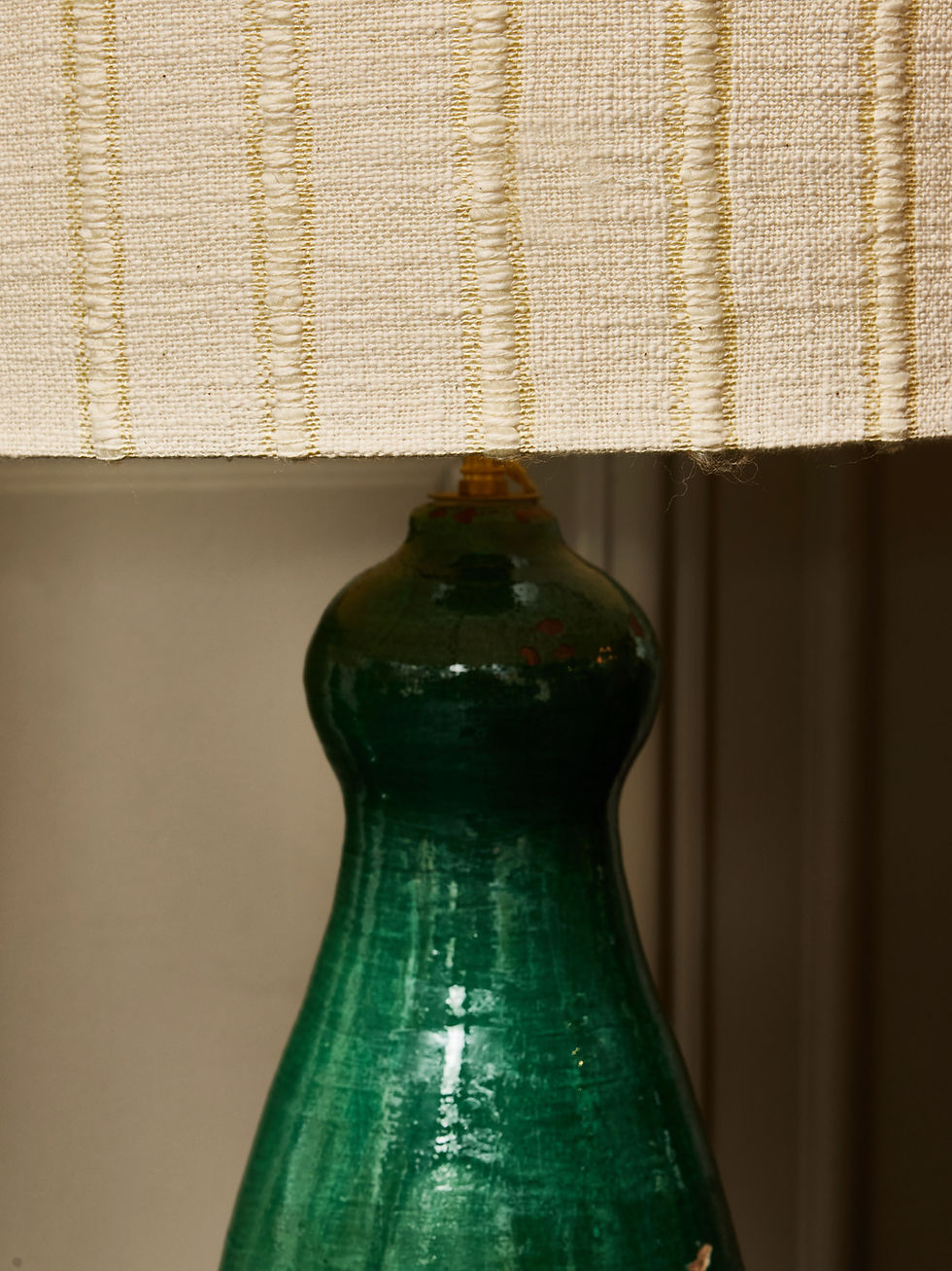 Miniature : Pairs of Oversized Green Glazed Terracotta Jar Lamps