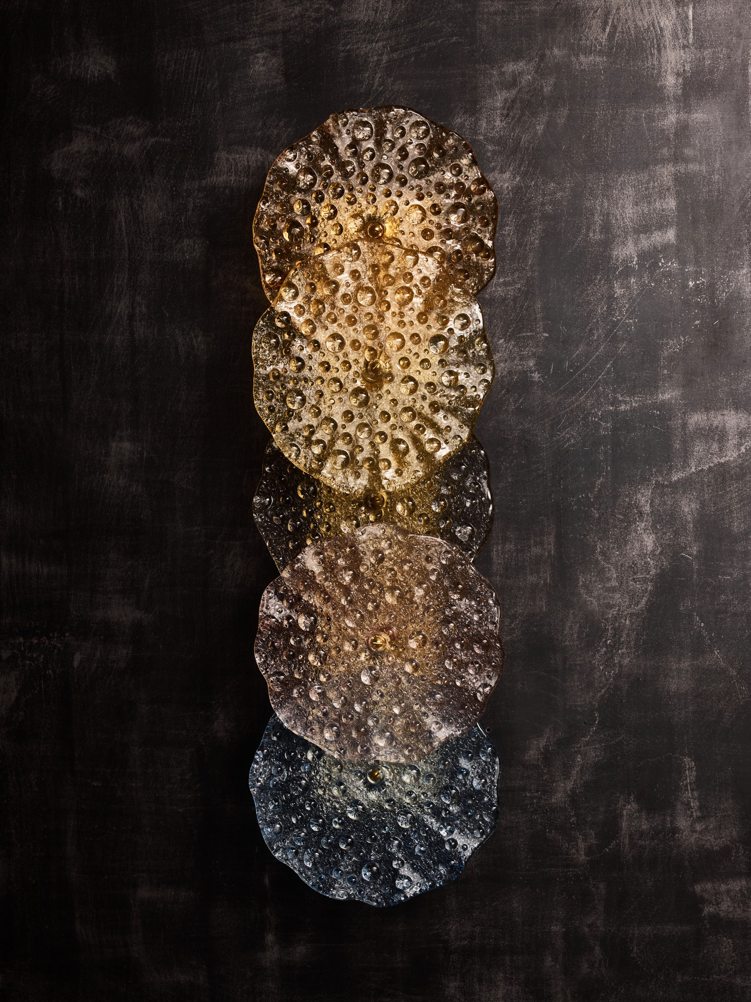 Pair of Italian Multicolour Murano Glass and Brass Wall Sconces