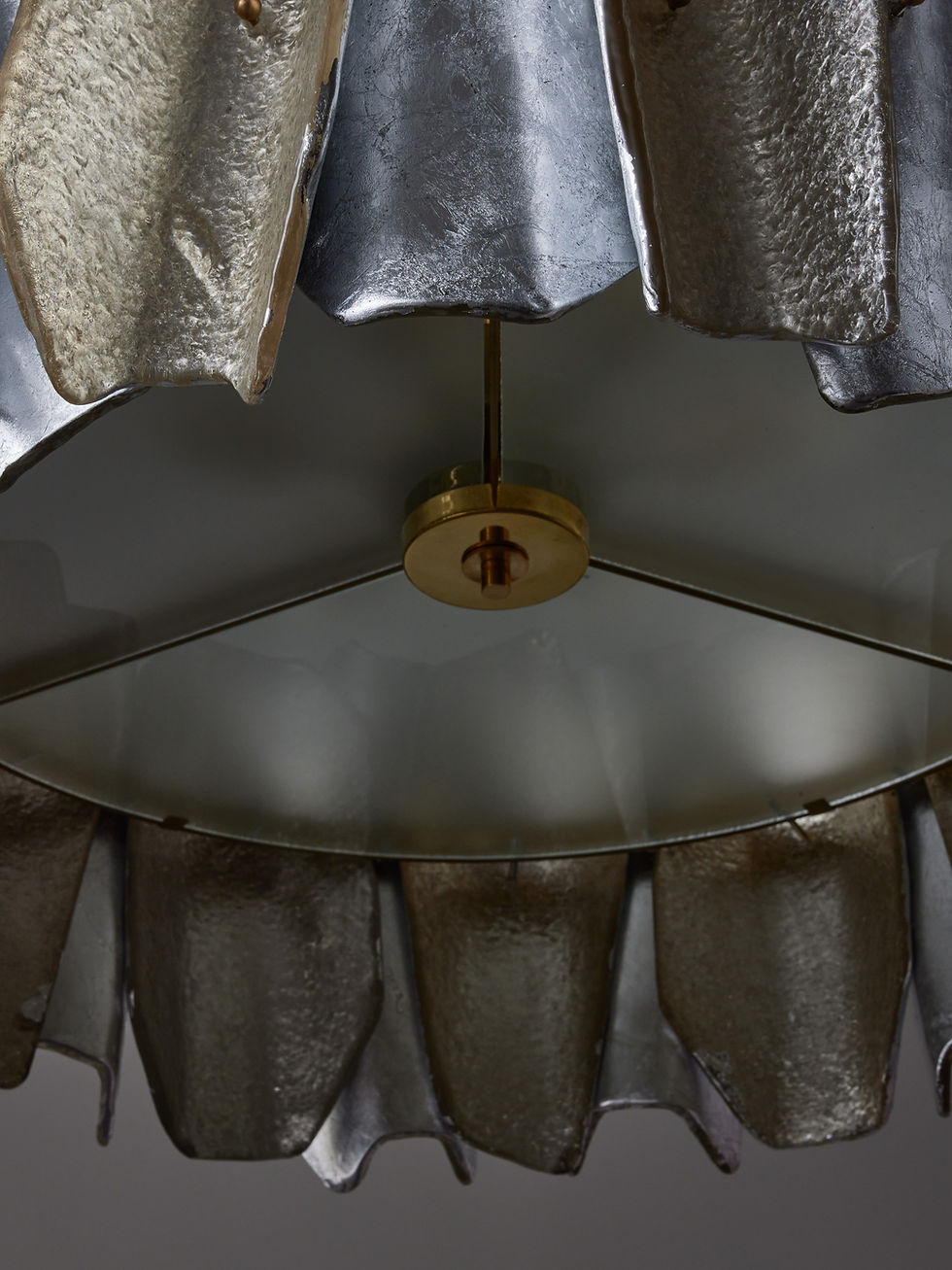Miniature : Round Silver and Champagne Murano Glass Chandelier