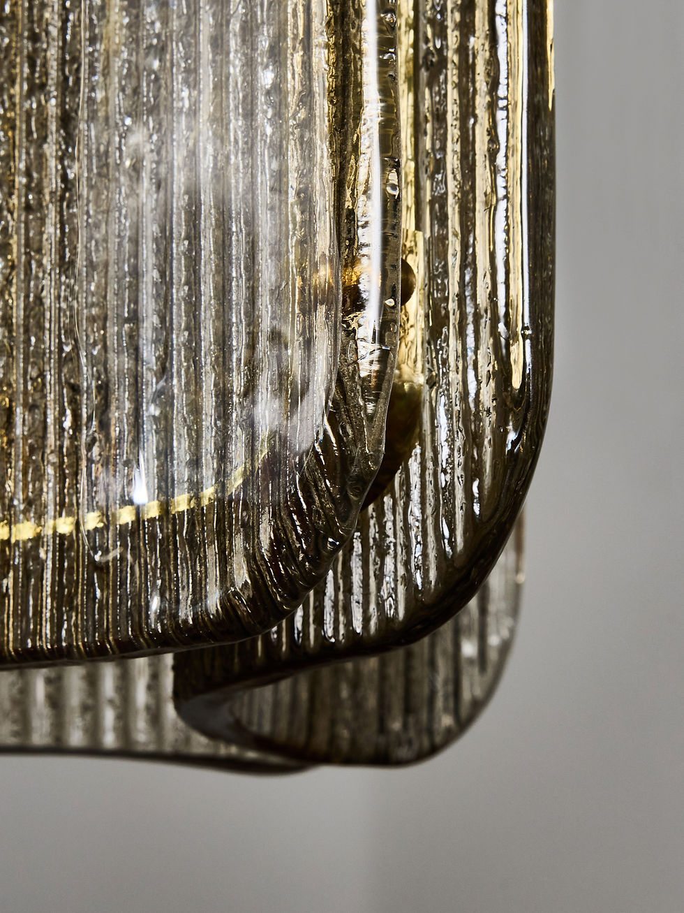 Miniature : Textured Murano Glass and Brass Pendant in Smoked Colour