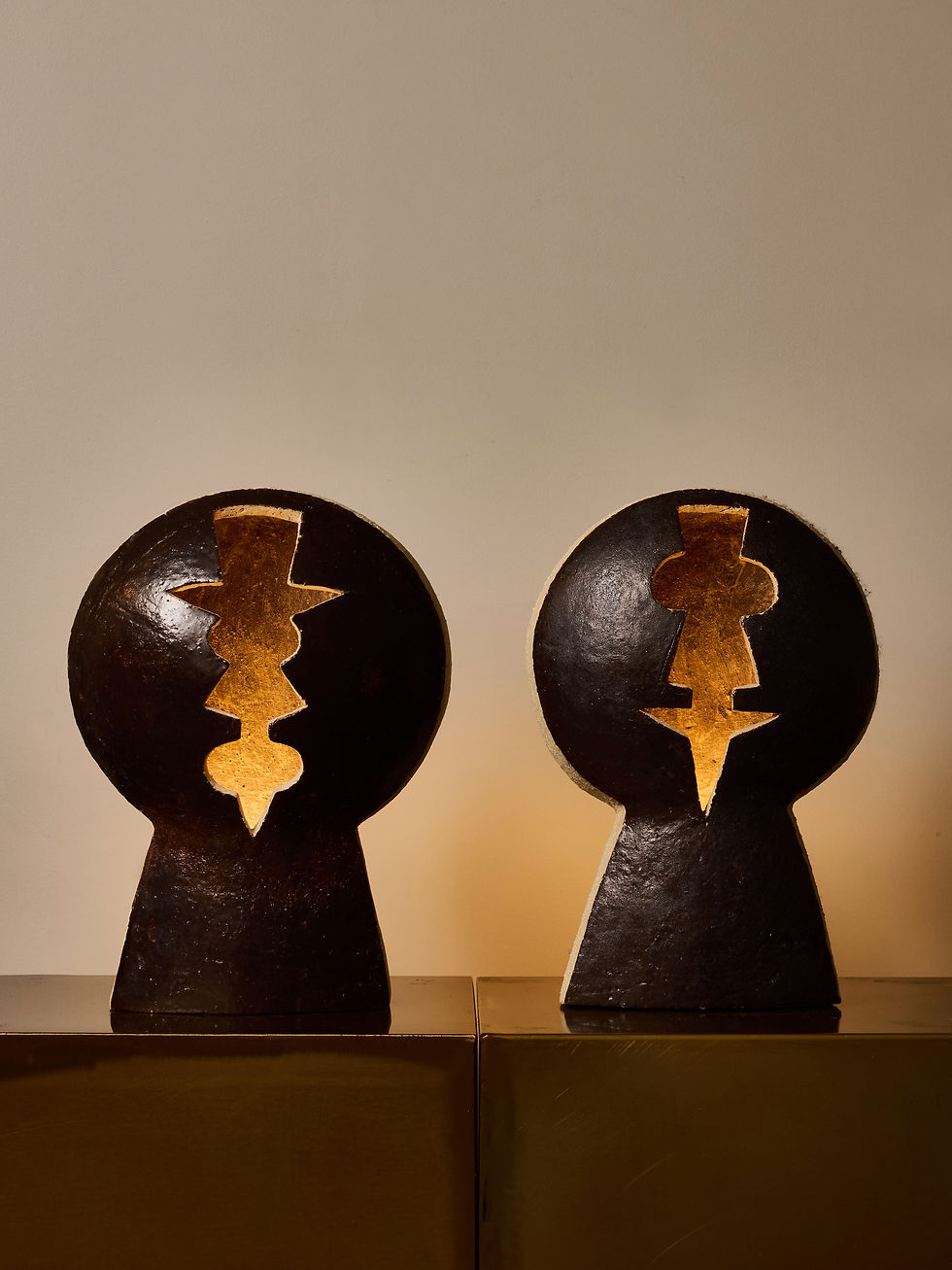 Miniature : Pair of Sculptural Ceramic Table or Wall Lamps by Agnès de Bizet
