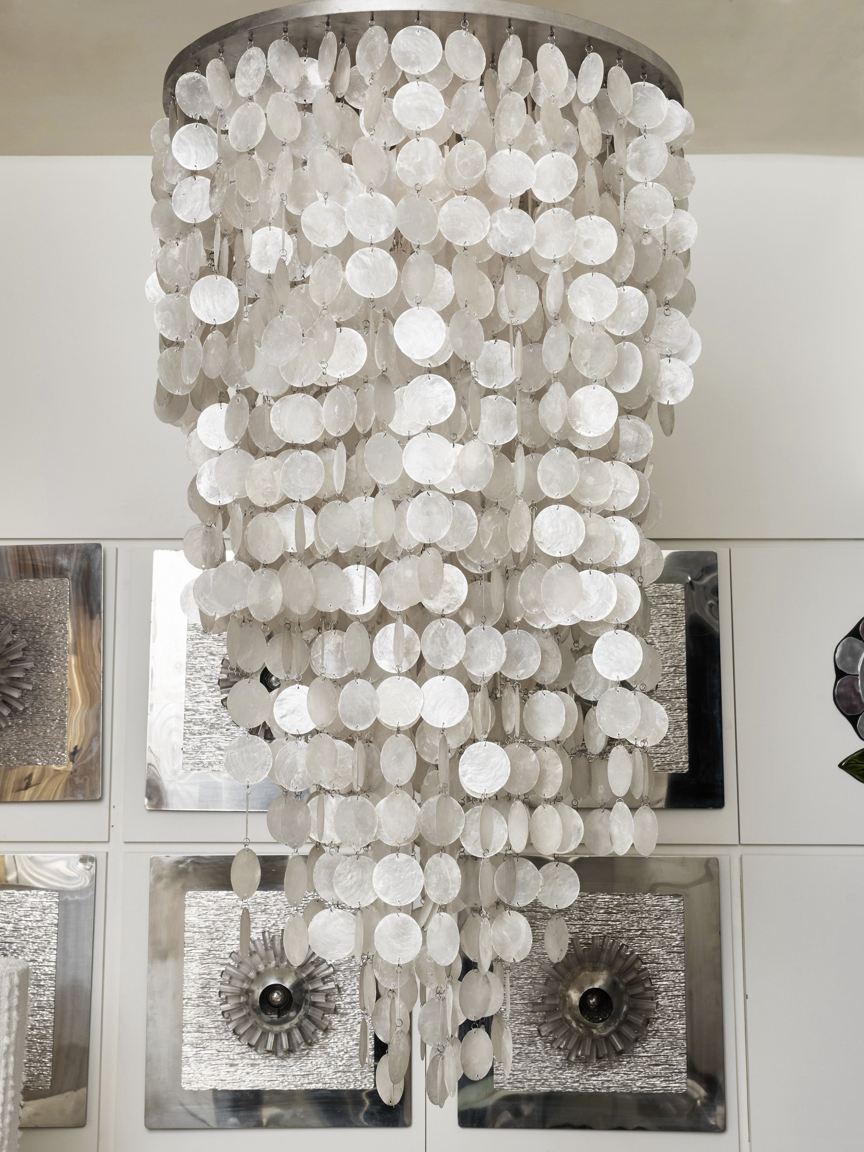 Verner Panton “Fun” Mother-of-Pearl Cascade Chandelier, Denmark, 1960s