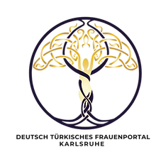 Logo, gold, Eine Frau die ihre Kraft aus der Erde schöpft.