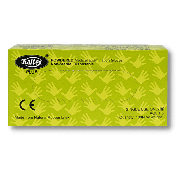 Kaltex Plus 240 mm Non-Sterile Latex Examination Gloves Powdered
