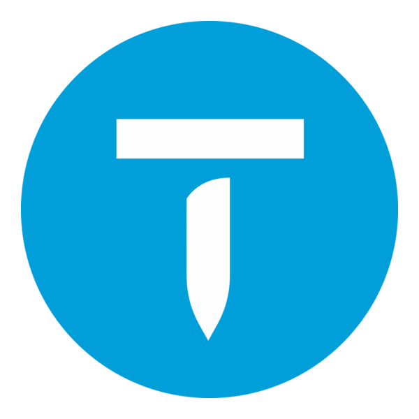 White letter T logo inside a blue circle.