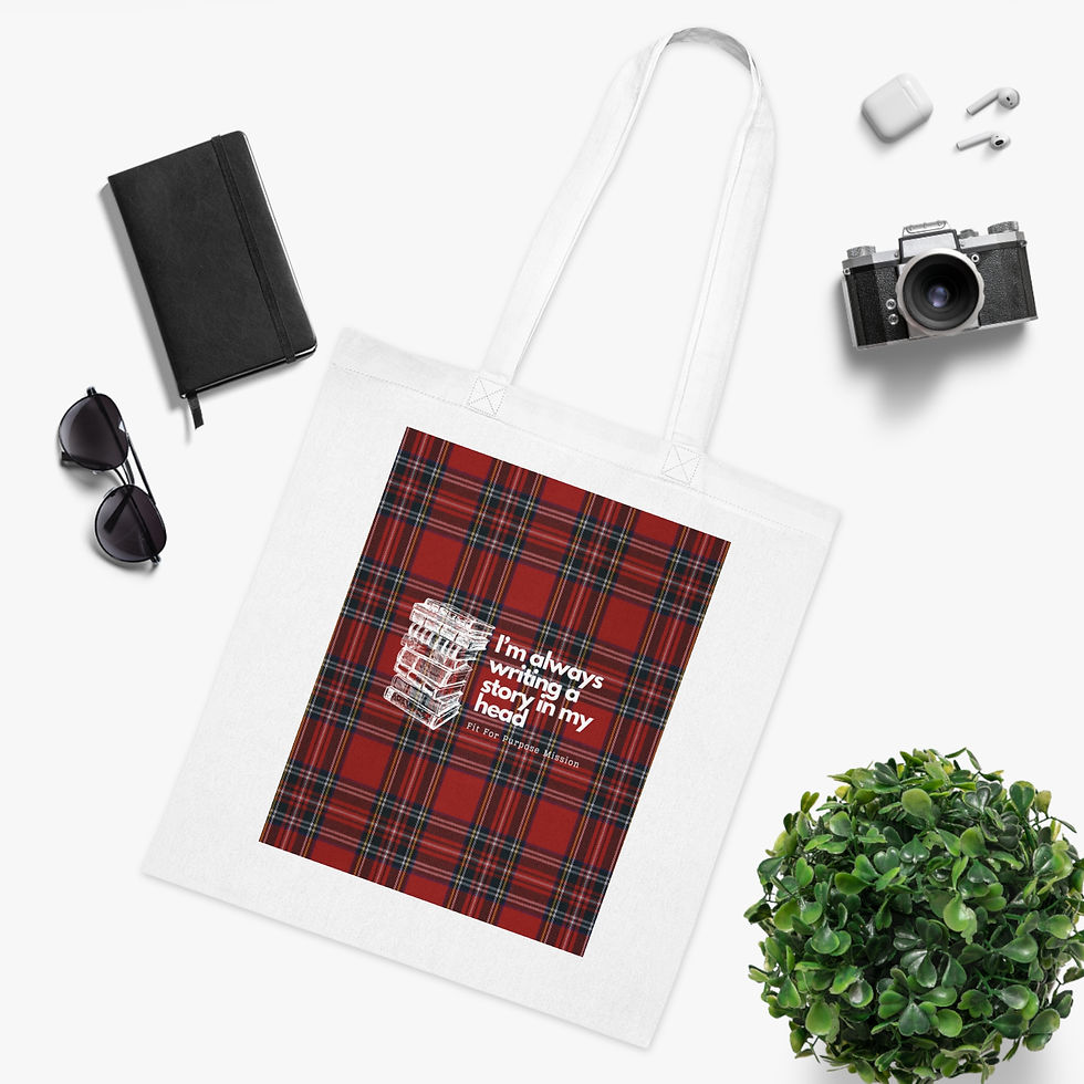Thumbnail: "Always Writing A Story" Red Tartan Tote