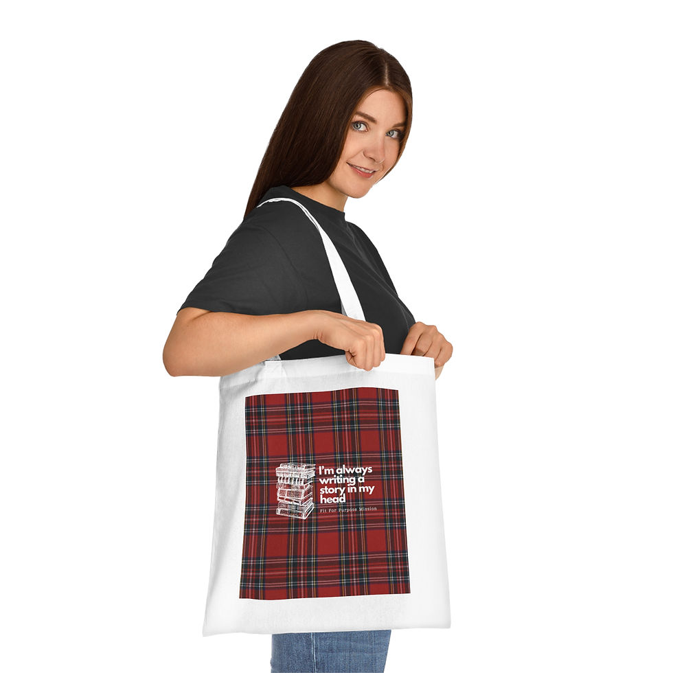 Thumbnail: "Always Writing A Story" Red Tartan Tote