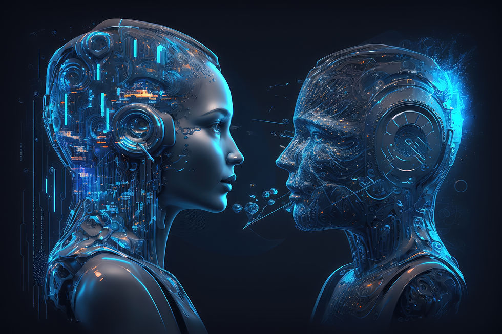 Cyborg girl in front of AI robot