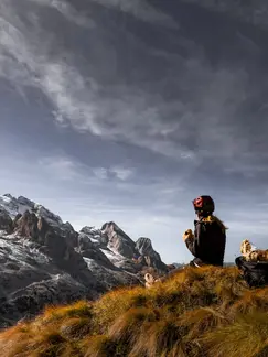 Lunch with a view, Trans-Dolomites, Happy pure biking client