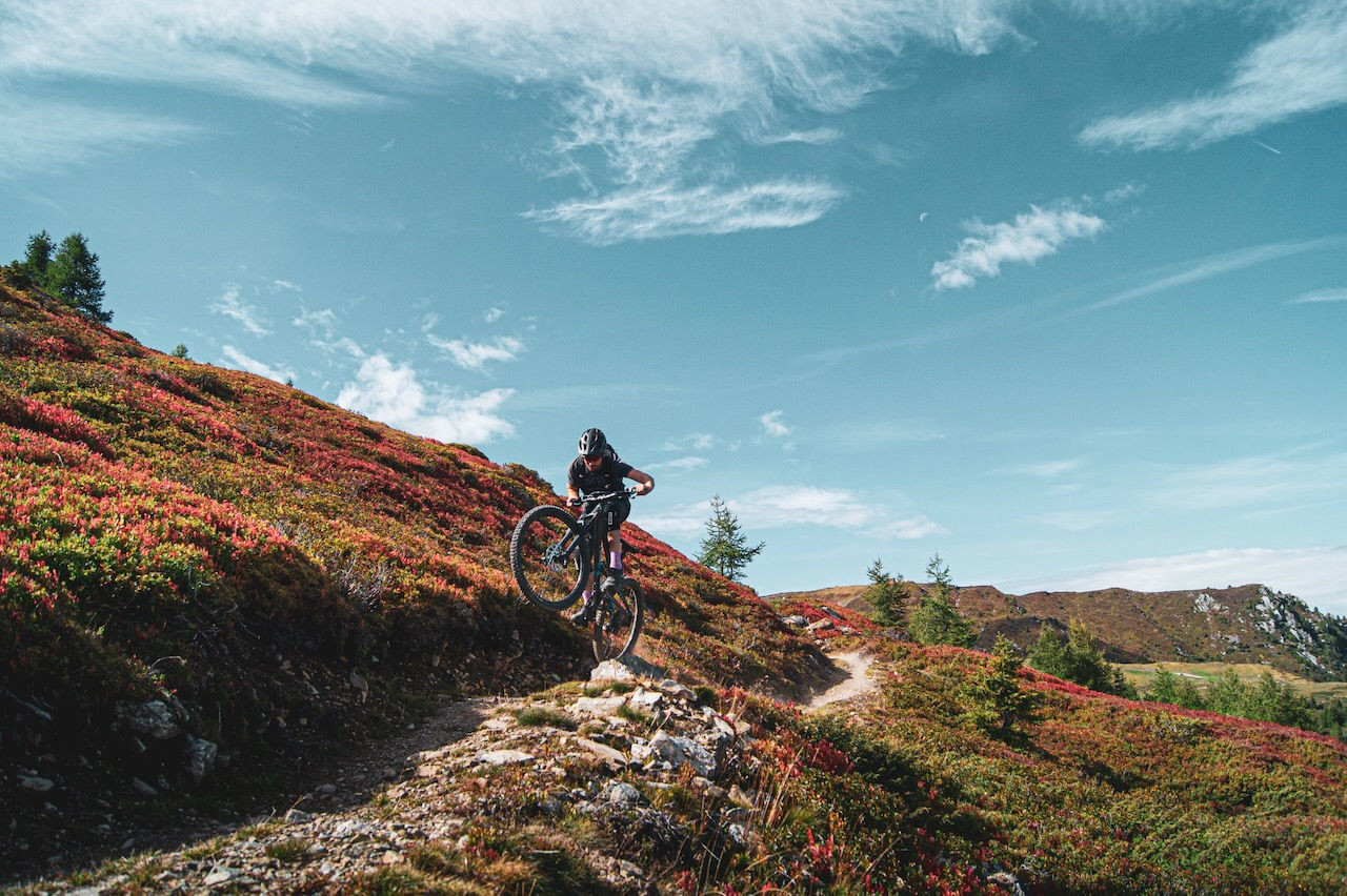 a guide and his client enjoying a perfect singletrail