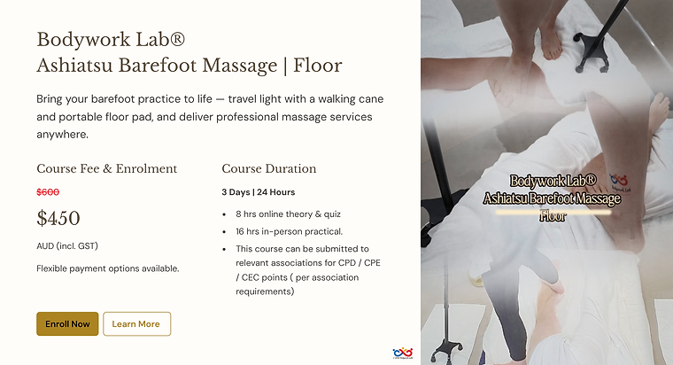 Floor Ashiatsu Barefoot Massage CPE CPD CEC Credits Brisbane