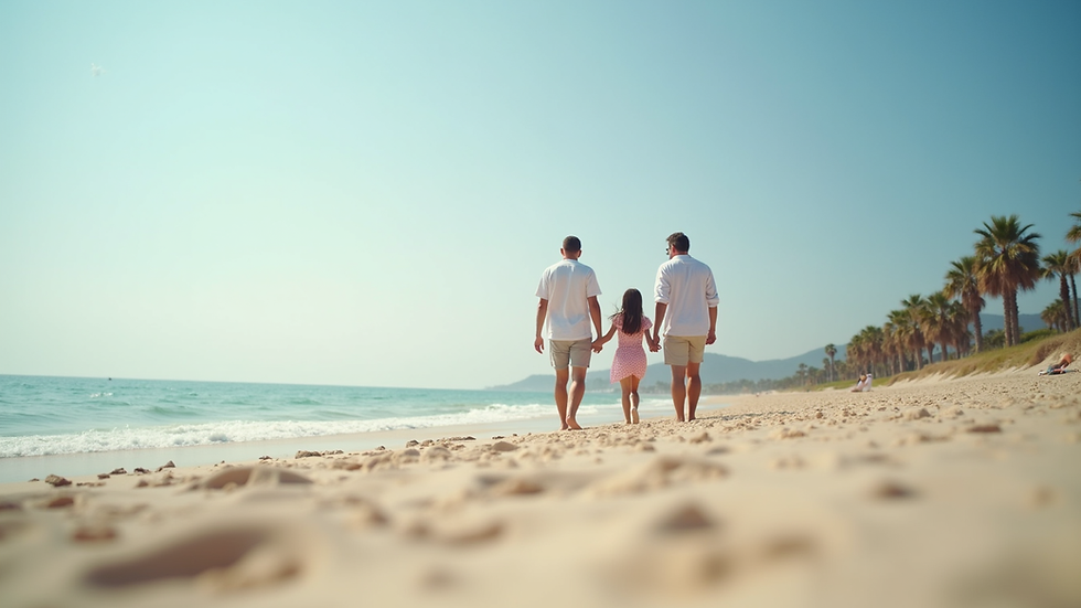 Eye-level view of a family enjoying a peaceful beach vacation