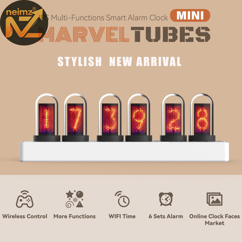WIFI Control IPS Nixie Tube Alarm Clock with Colorful RGB Lights for Game Room D