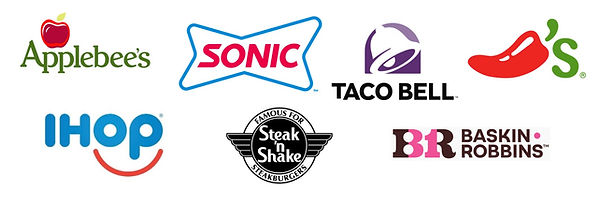 Logos for Applebees, Sonic, Taco Bell, Chili's, iHOP, Steak 'n Shake, Baskin Robbins