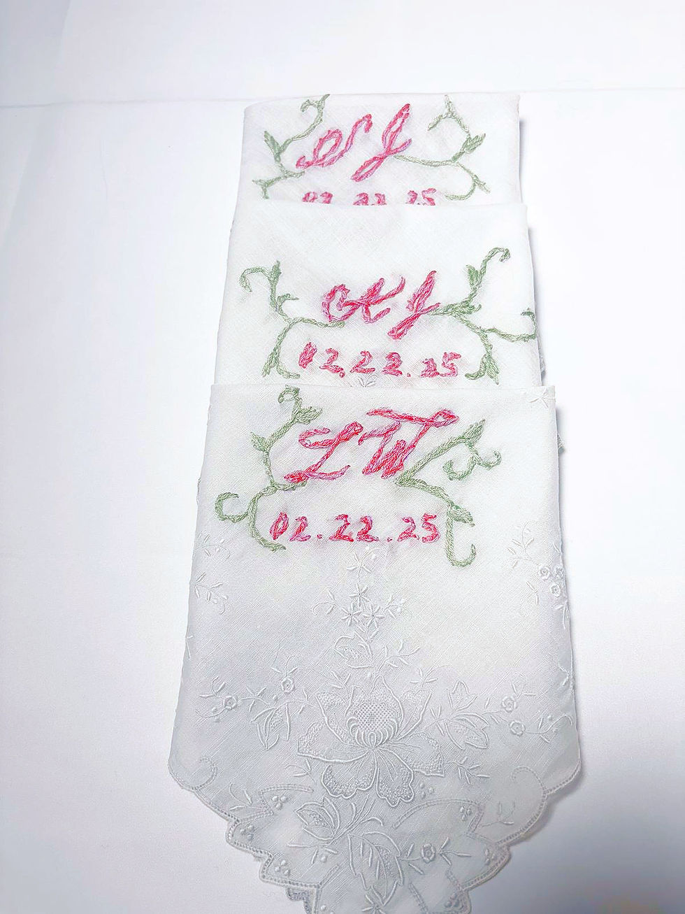 Hand embroidery using chainstitching for wedding/bridal event in Dallas.