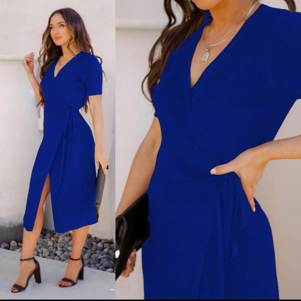 V Yaka önü Yırtmaçlı Bağcık Detay Janes Viskon Elbise 110cm