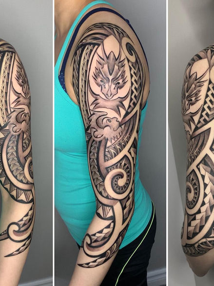 Freehand Half sleeve Polynesian tribal tattoo