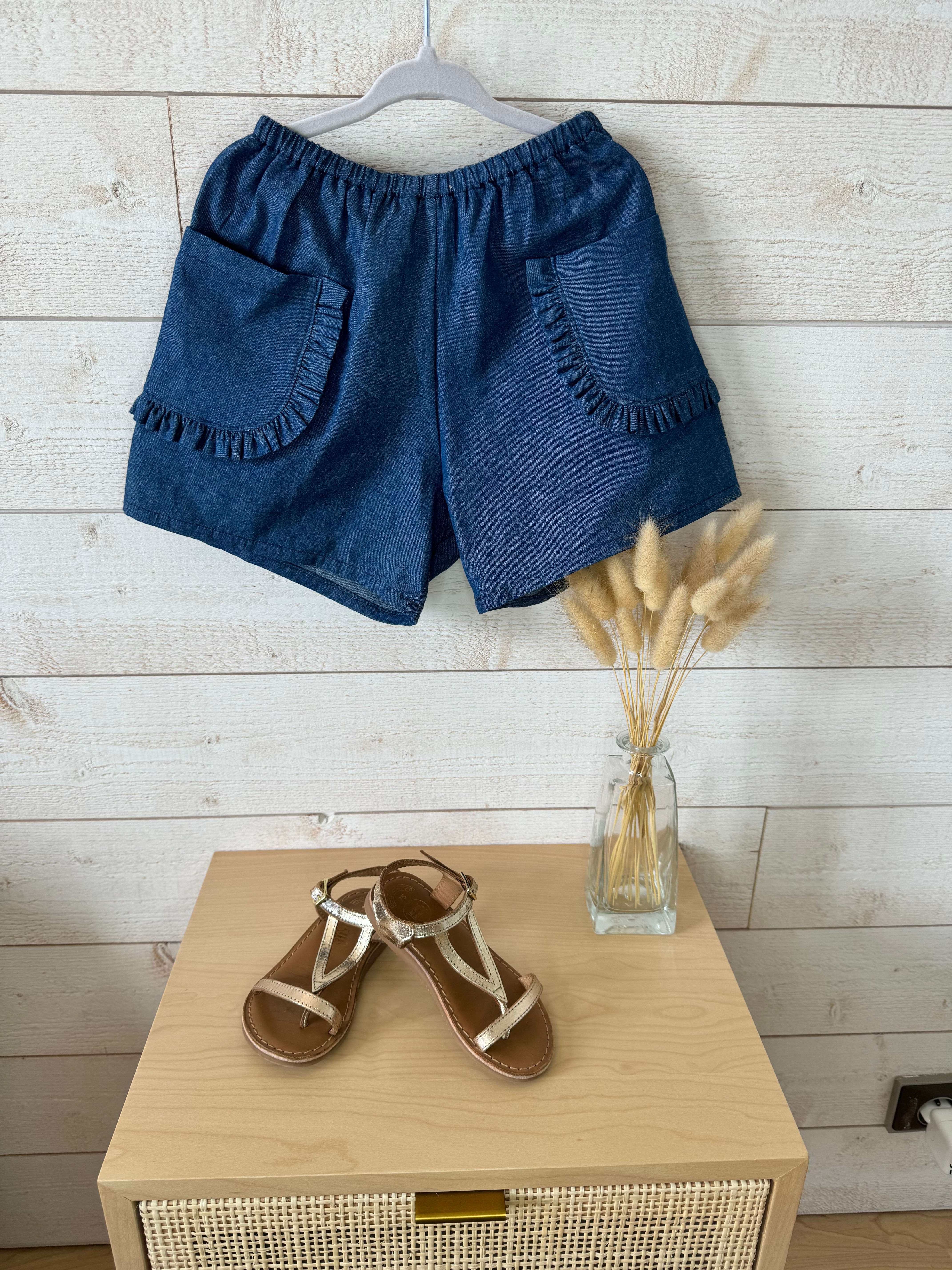 Short jean bébé fait main chambray Oeko-Tex clair et foncé – Mam'Iza Toulouse