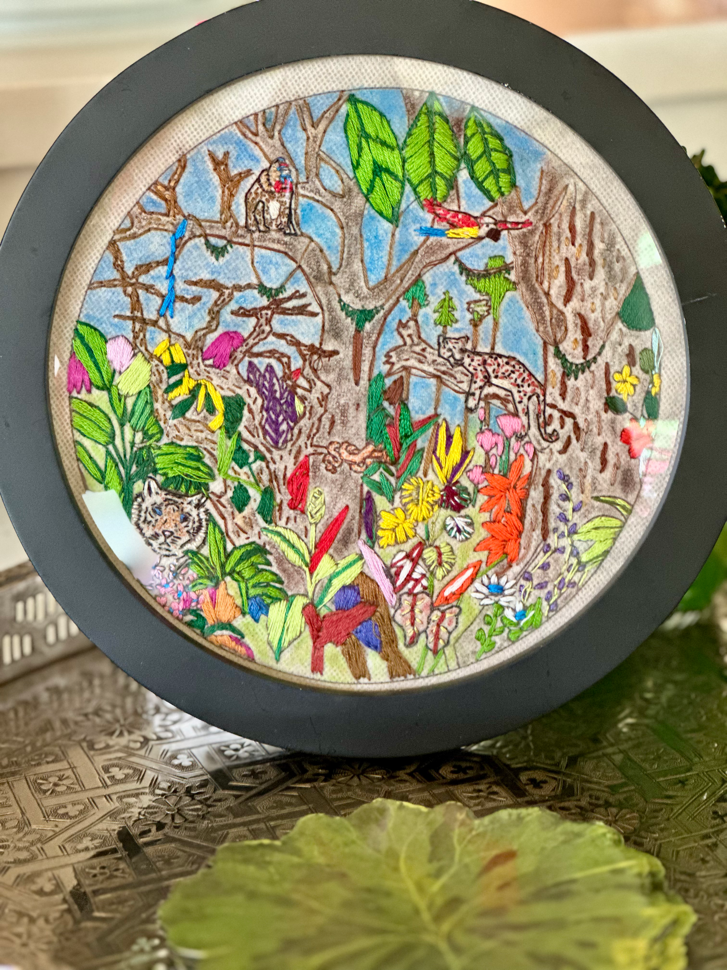 Crewel Jungle Scene Wall-Hanging