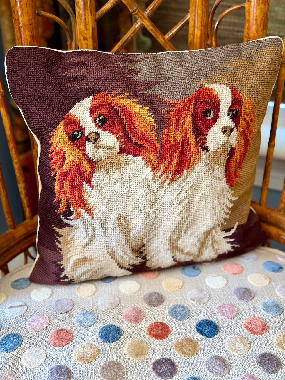 Thumbnail: Vintage King Charles Cavalier Needlepoint Pillow