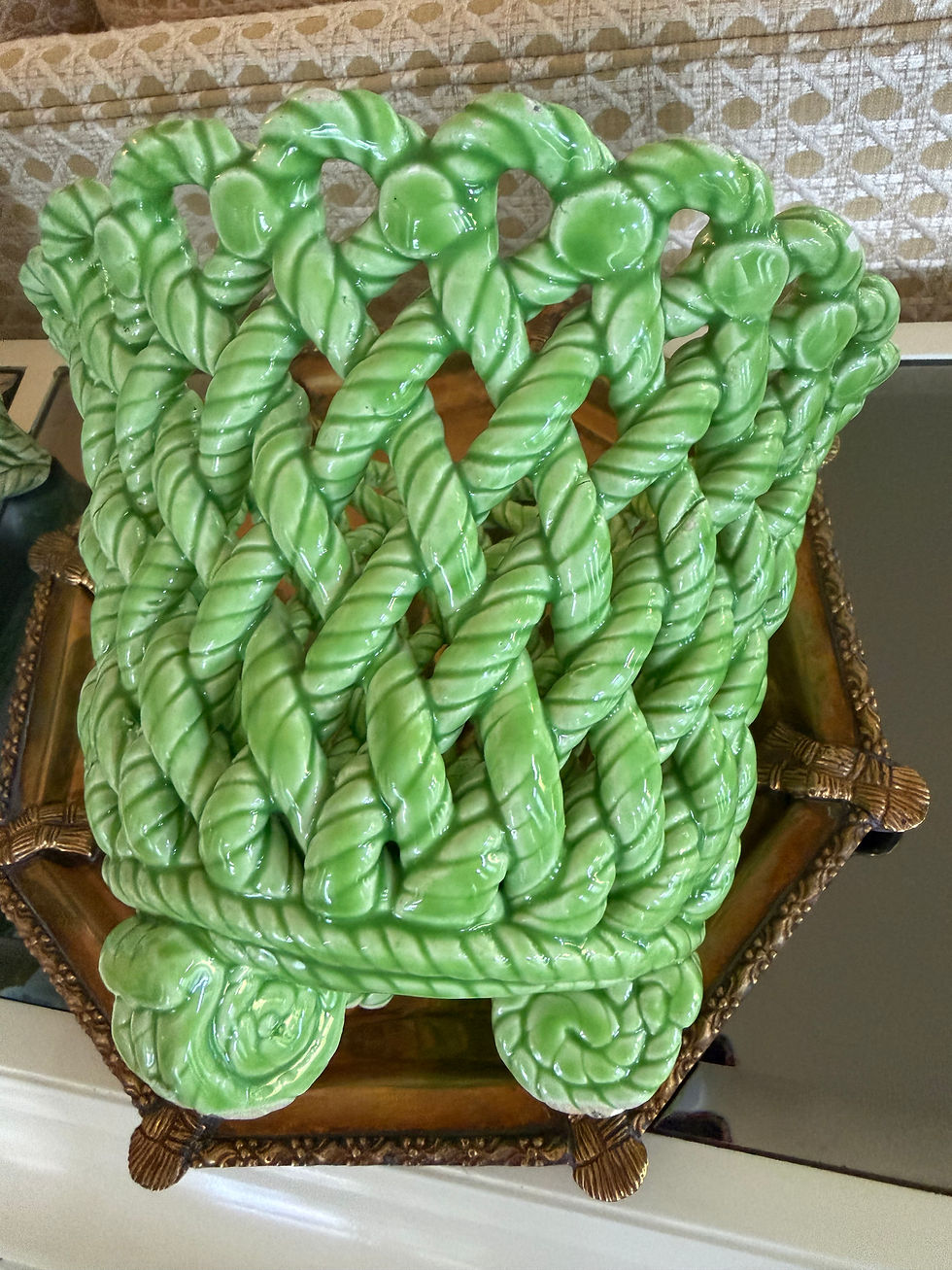 Thumbnail: Vintage Green Lattice Planter/Cachepot