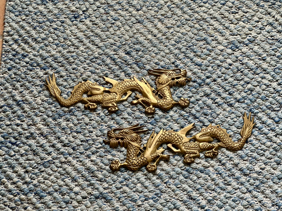 Thumbnail: Vintage Pair Brass Dragon Wallhangings