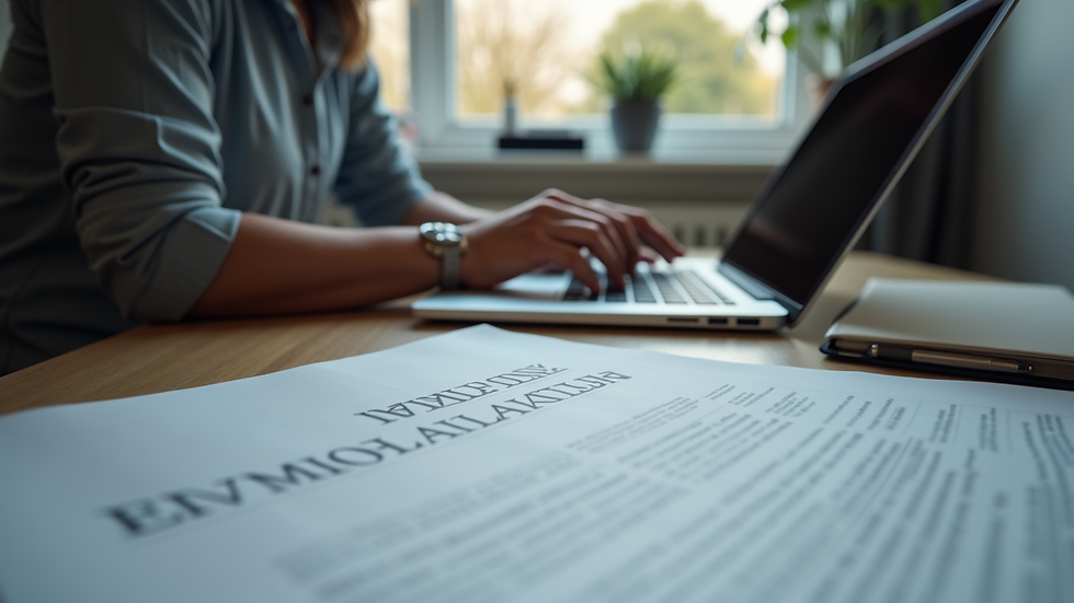 Eye-level view of a person studying immigration regulations on a laptop