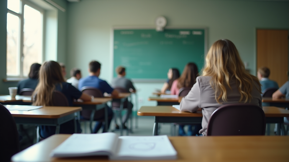 Eye-level view of a classroom setting with students engaged in learning