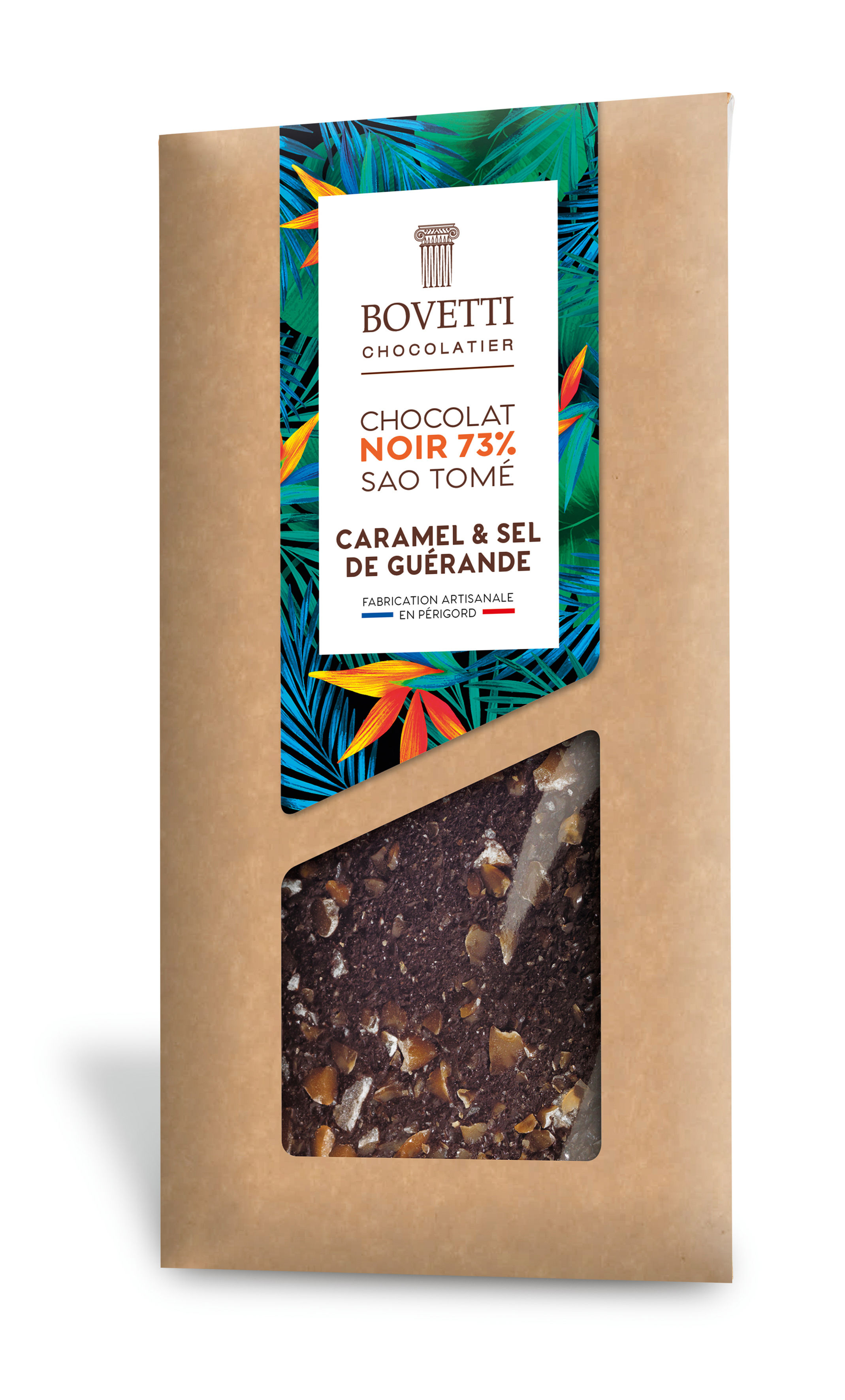 Tablette chocolat noir 73% Caramel & Sel de Guérande - Bovetti
