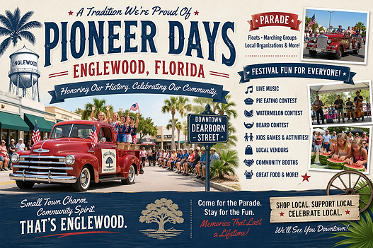 Pioneer Days Englewood Florida, Englewood FL parade, Dearborn Street events, Englewood festivals, Labor Day weekend Englewood, Englewood parade route, Pioneer Park events, things to do Englewood FL, local festivals Florida