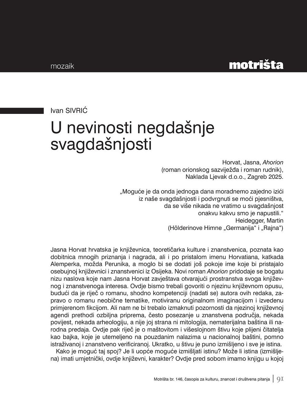 Ivan Sivrić o Ahorionu u časopisu Motrišta