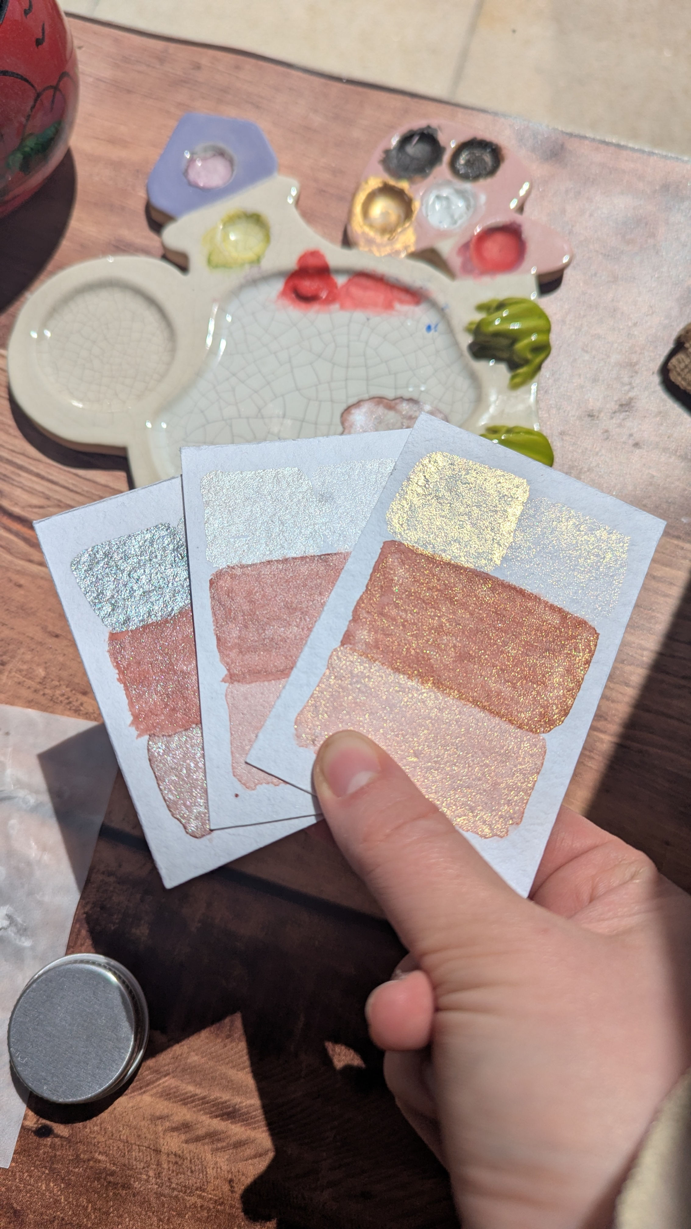Saison claire - 3 aquarelles pailletées au mica naturel