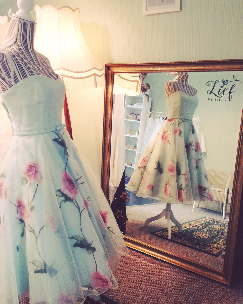 Floral tea length bridesmaid dress