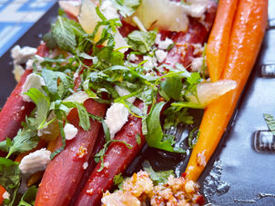 MOROCCAN CARROTS WITH ROSE HARISSA AND FETA