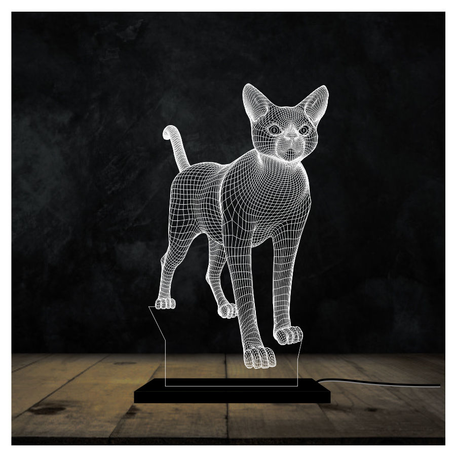 Luminária Gato 3D Decoração E Presente Led Acrílico