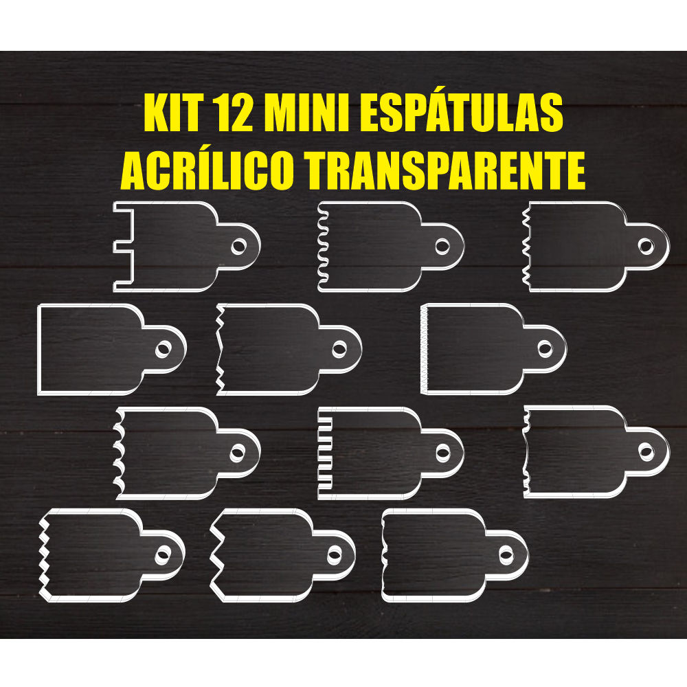 Mini Espátula Acrílico Decorativa Kit 12 Unidades Para Bolo
